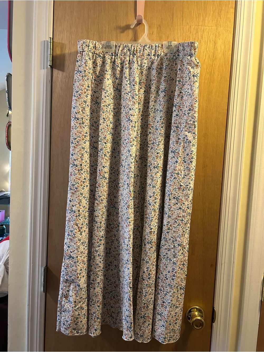 Floral Maxi Skirt - Soft White with Pink & Blue Print